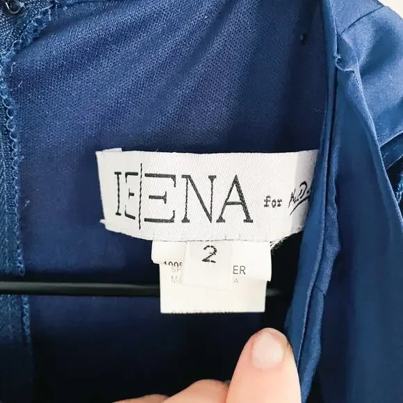 NWT Mac Duggal Blue Plunge Neck Long Sleeve Satin Sheath Gown 2 - Picture 6 of 8